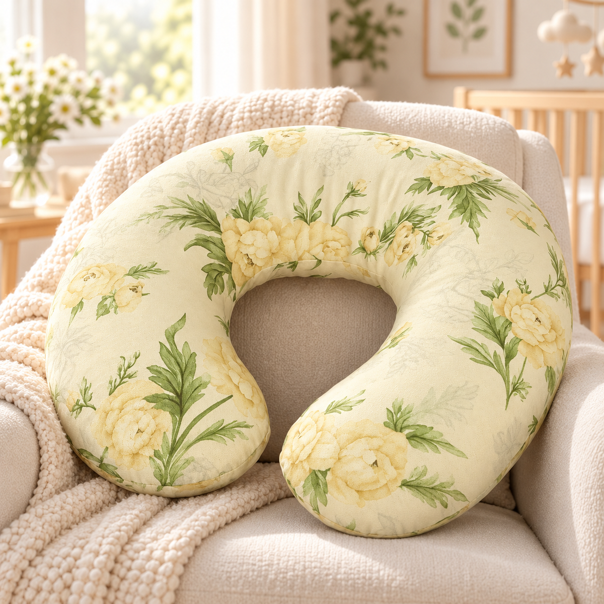 Baby Feeding Pillow Cotton Newborn Peony Vanilla