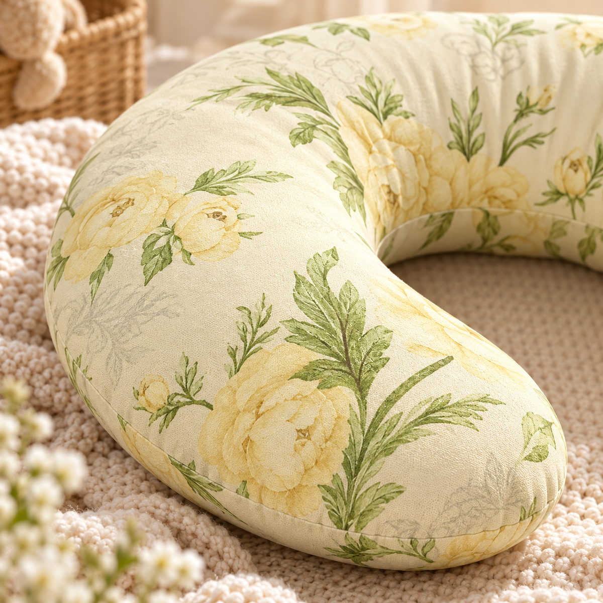 Baby Feeding Pillow Cotton Newborn Peony Vanilla
