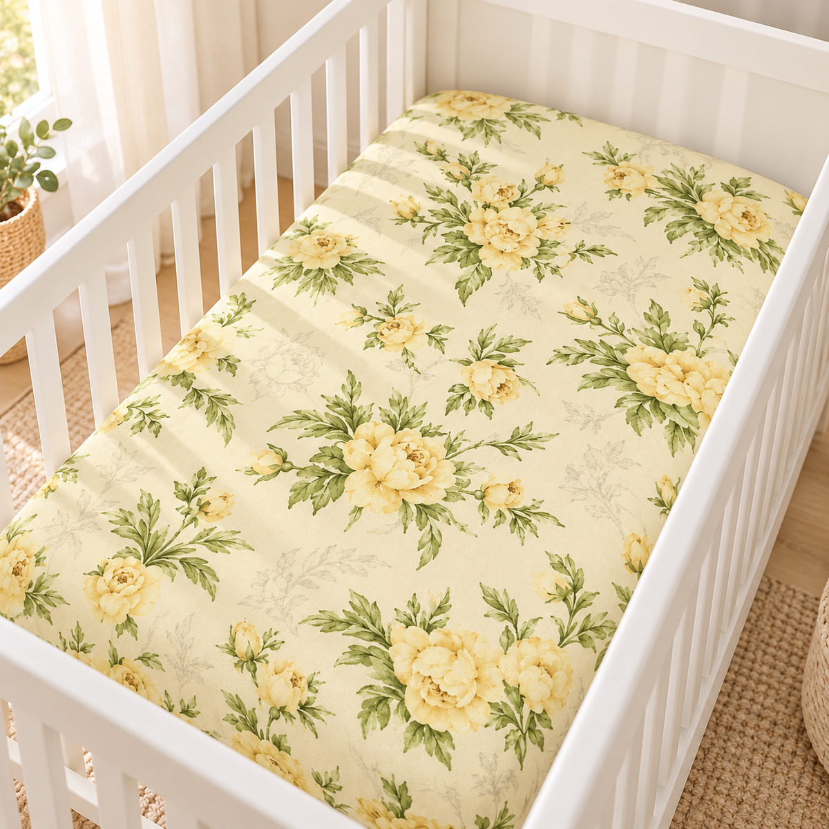 Baby Cot Bed fitted sheet 140 x 70 cm 100% Cotton - Peony Vanilla