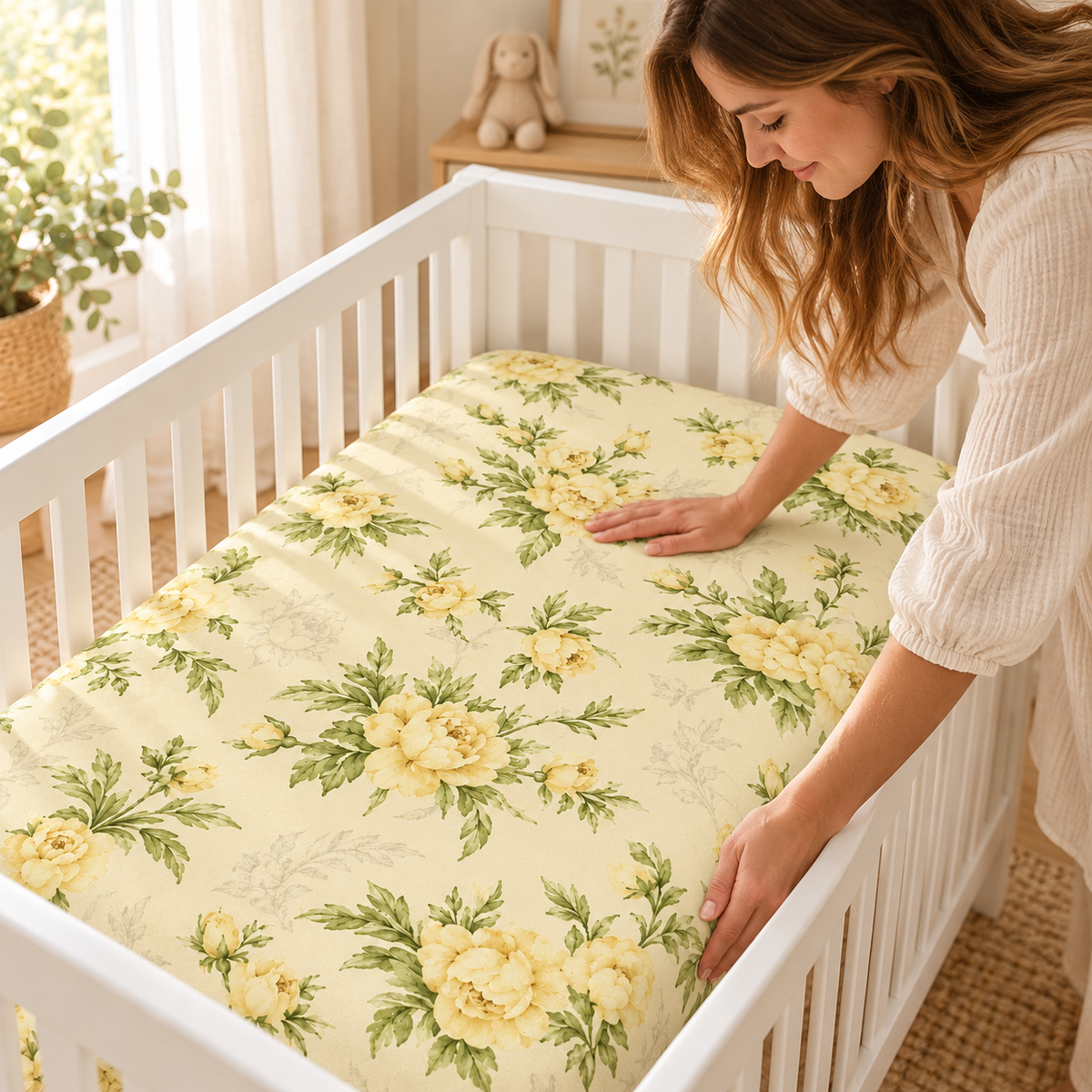Baby Cot Bed fitted sheet 140 x 70 cm 100% Cotton - Peony Vanilla