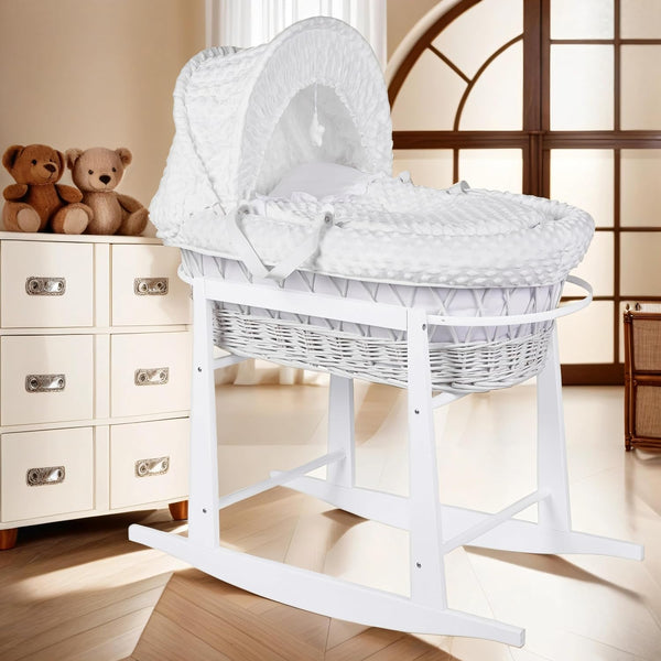 Luxury Moses Basket Padded Wicker Baby Full Set Rocking Stand White Ha MyHappy Baby