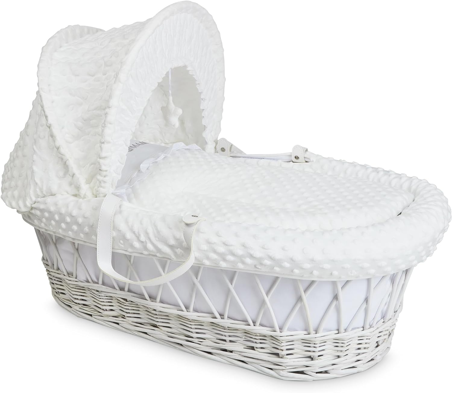 Luxury Moses Basket Padded Wicker Baby Full Set Rocking Stand White Handle/White