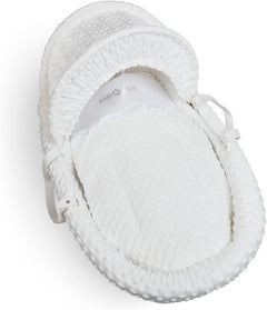 Luxury Moses Basket Padded Wicker Baby Full Set Rocking Stand White Handle/White - MyHappy Baby