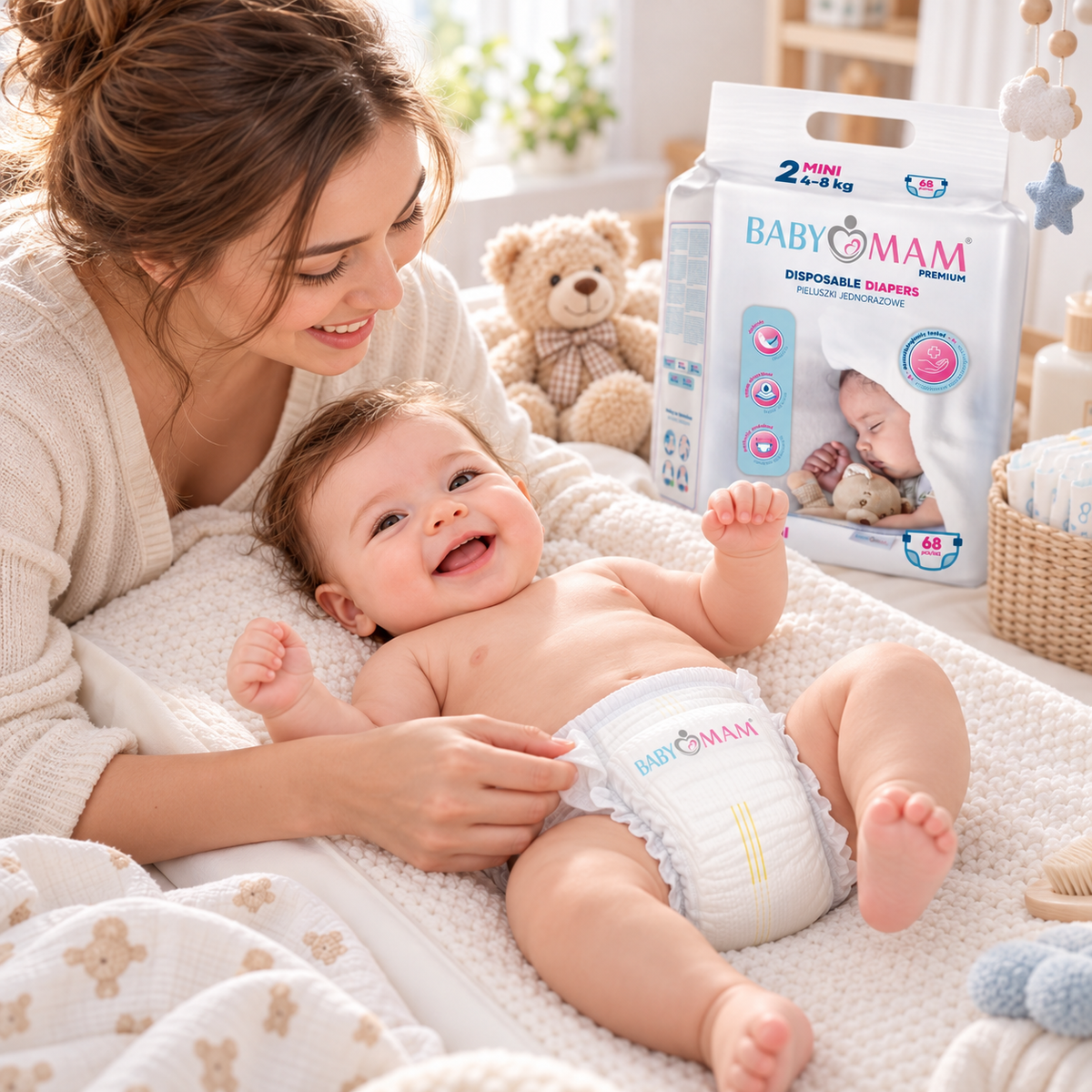Disposable Diapers BABYMAM Fragrance Free and Extra Skin Care MINI 4-8kg