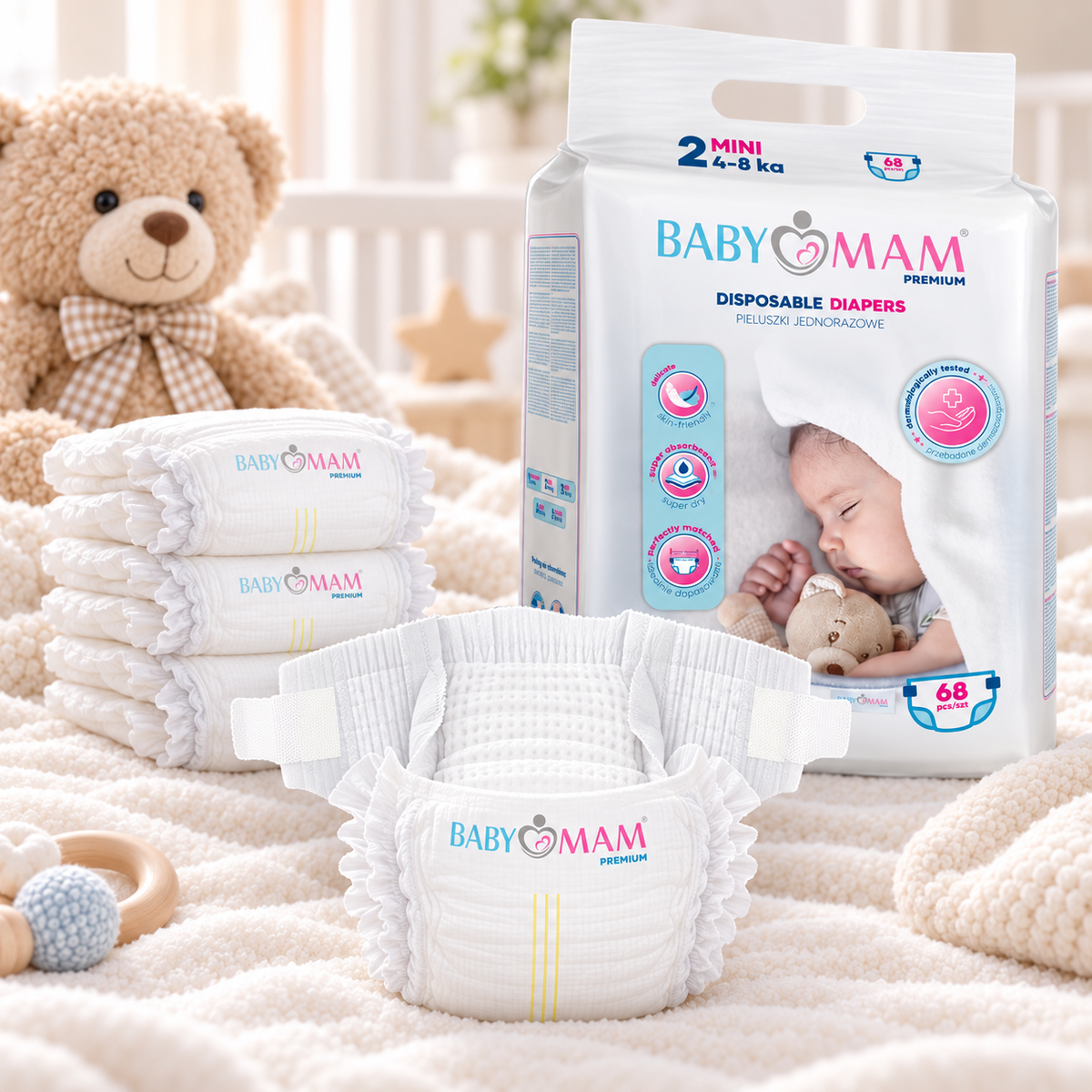 Disposable Diapers BABYMAM Fragrance Free and Extra Skin Care MINI 4-8kg
