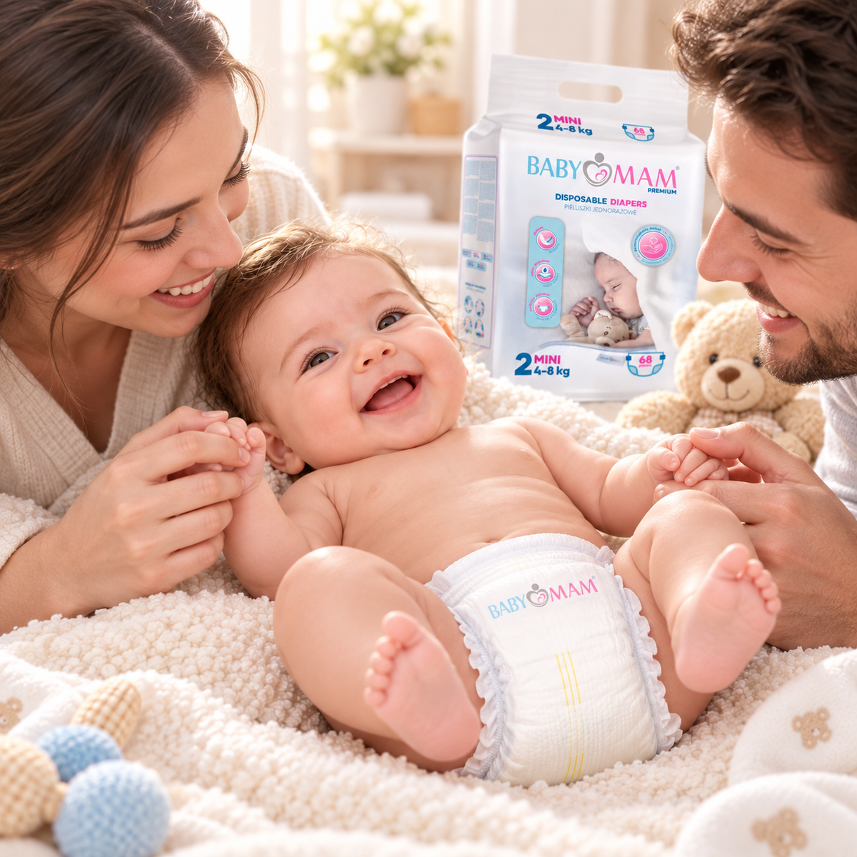 Disposable Diapers BABYMAM Fragrance Free and Extra Skin Care MINI 4-8kg