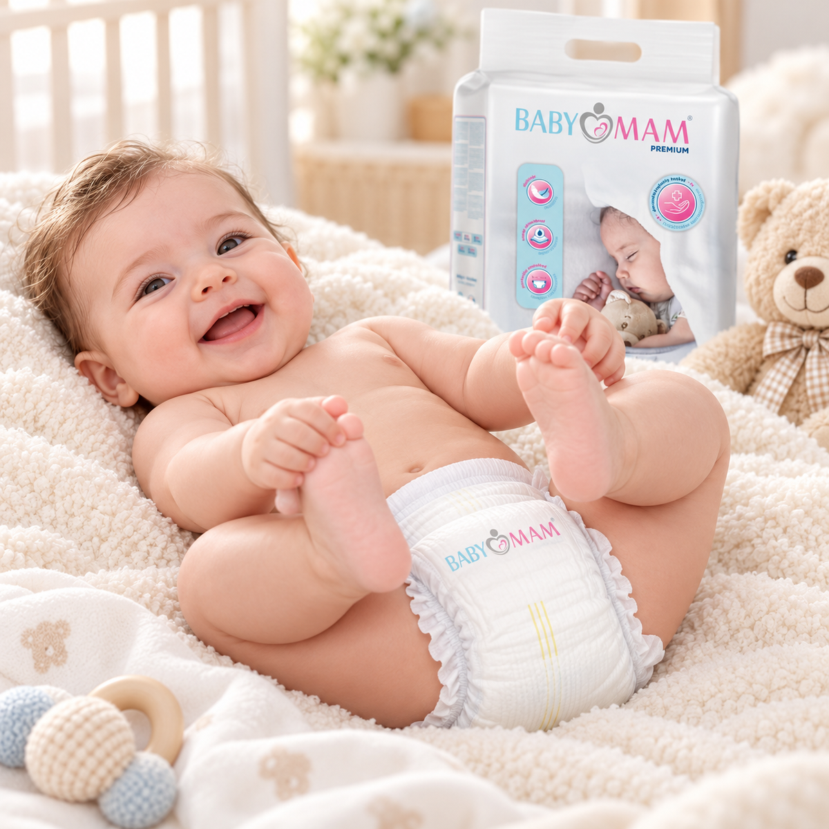 Disposable Diapers BABYMAM Fragrance Free and Extra Skin Care MINI 4-8kg