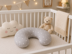 Baby Feeding Pillow + Removable Cover Small White Stars with Grey - MyHappy Baby