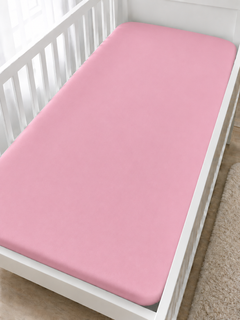 100% cotton fitted sheet for cot 120x60cm nursery baby soft plain style Pink - MyHappy Baby