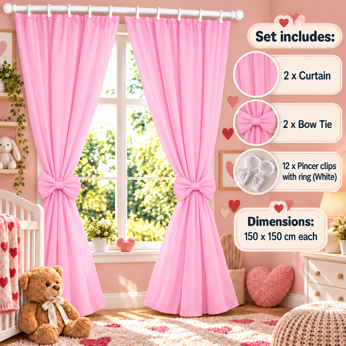 Nursery Curtains for Babies & Toddler's Bedroom Pink