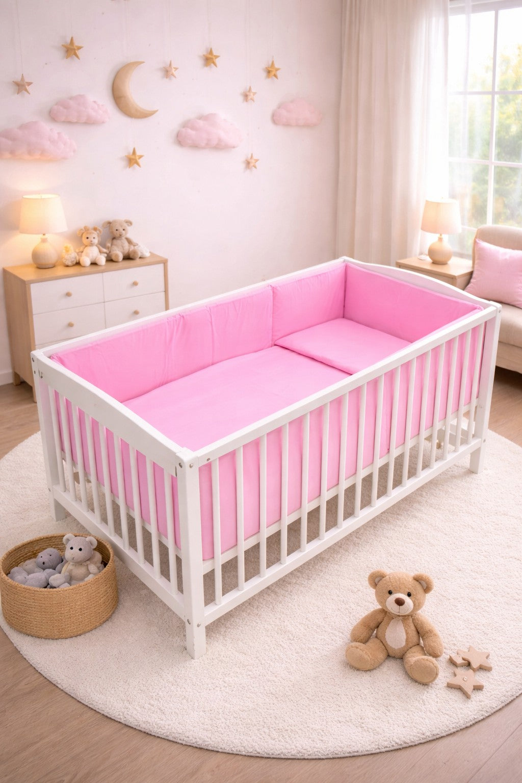 Baby Bedding Set 5Pc All around Cotton to Fit Cot 120x60cm Pink