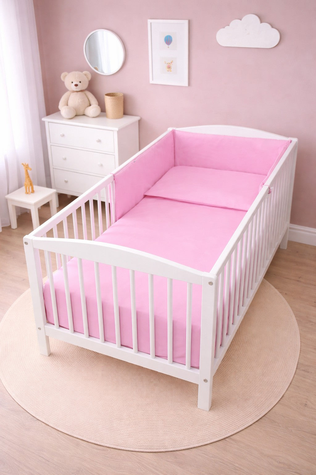 Baby 6Pc Bedding Set Pillow Duvet Quilt Sheet Bumper Fit Cotbed 140x70cm Pink