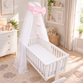 Baby Crib Canopy Mosquito Net with Holder, Decorative Bow & Hanging Hearts – Pink
