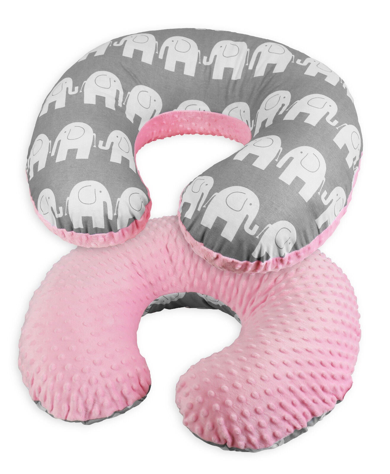 Baby Feeding Pregnancy Pillow Cover Newborn Nursing Dimple Pink/Elephants Grey