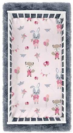 Baby Fitted Toddler Bed Sheet Printed 100% Cotton Mattress 160x80cm Fox and Rabbit - MyHappy Baby