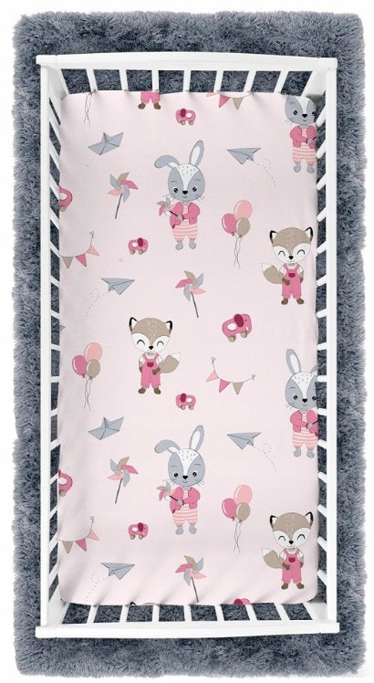 Fitted Sheet 140x70cm 100% Cotton for Baby cot bed Fox and Rabbit