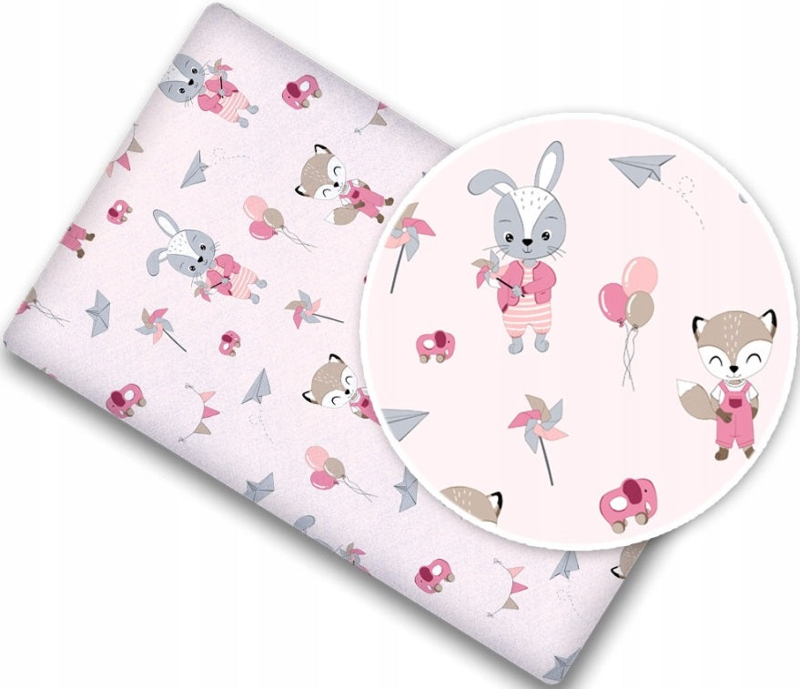 Fitted Sheet 140x70cm 100% Cotton for Baby cot bed Fox and Rabbit