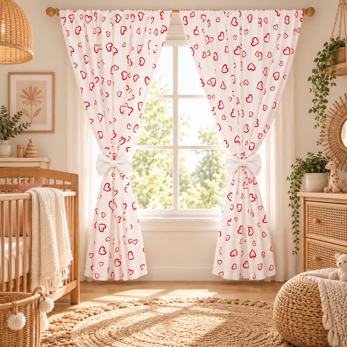 Nursery Curtains for Babies & Toddler's Bedroom Red hearts on white