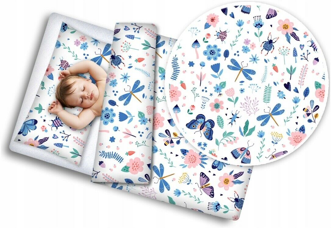 Baby Bedding Set 3pc All-round Bumper Fit Cot bed 140x70 On The Meadow