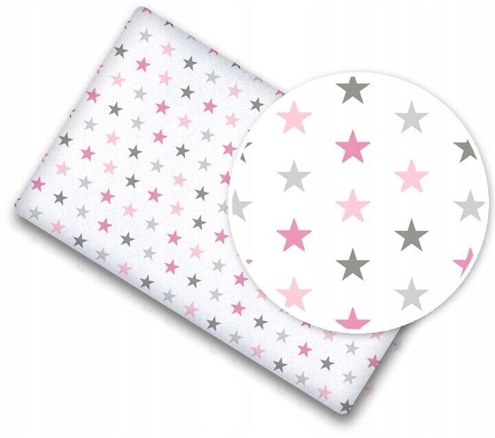 Fitted Sheet 120x60cm 100% Cotton for Baby cot Grey Pink Stars