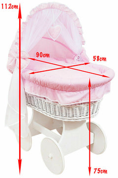 Moses Basket with Hood – Grey Wicker, White Wheels Canopy - MyHappy Baby
