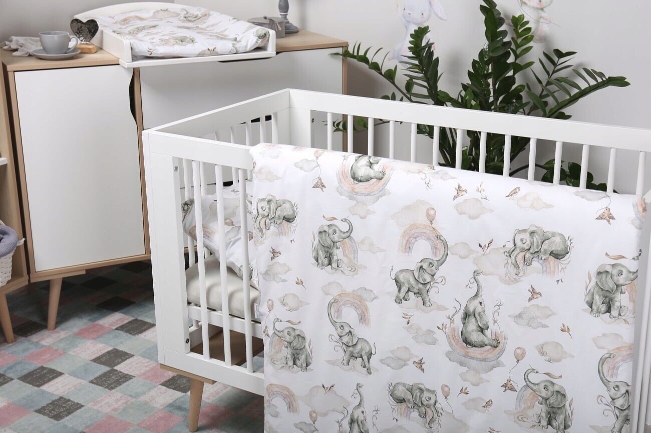 Baby Bedding Set 120x90cm Pillowcase Duvet Cover 2Pc Fit Cot Elephant in the Cloud