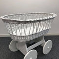 White Wicker Wheels Moses Basket with Mattress