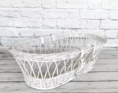 White Wicker Moses Basket With Leather Look Handle - MyHappy Baby