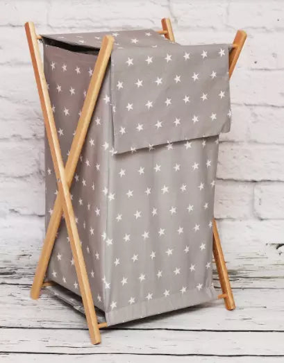 Wooden frame laundry basket with removable linen Small white on Grey