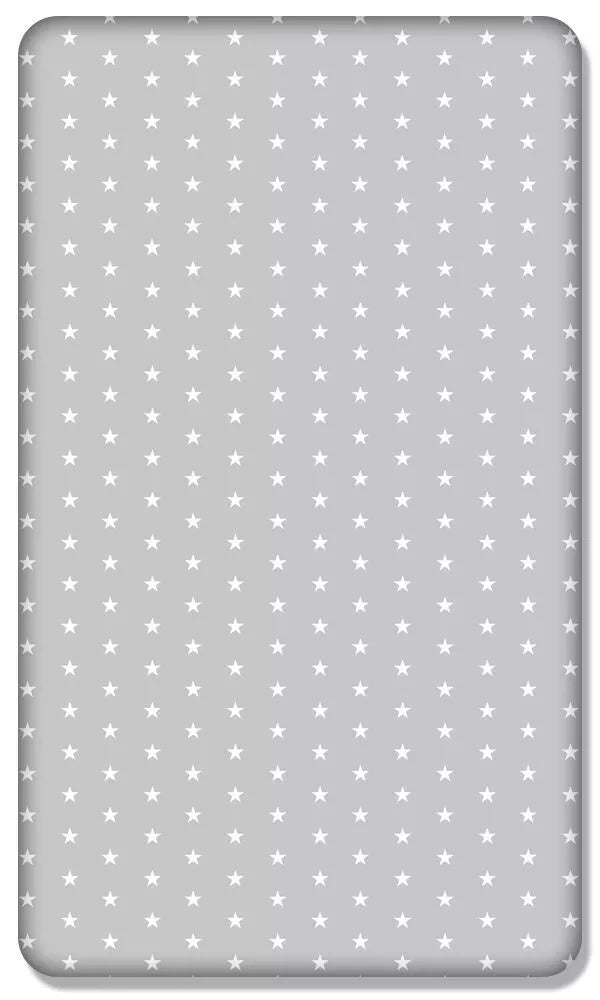 Baby Fitted Cot Sheet Printed Design 100% Cotton Mattress 120X60 cm Small White Stars On Grey