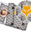 2Pc Toddler Bedding Duvet Cover Set 100% Cotton 150x120cm Fox in Forest Grey