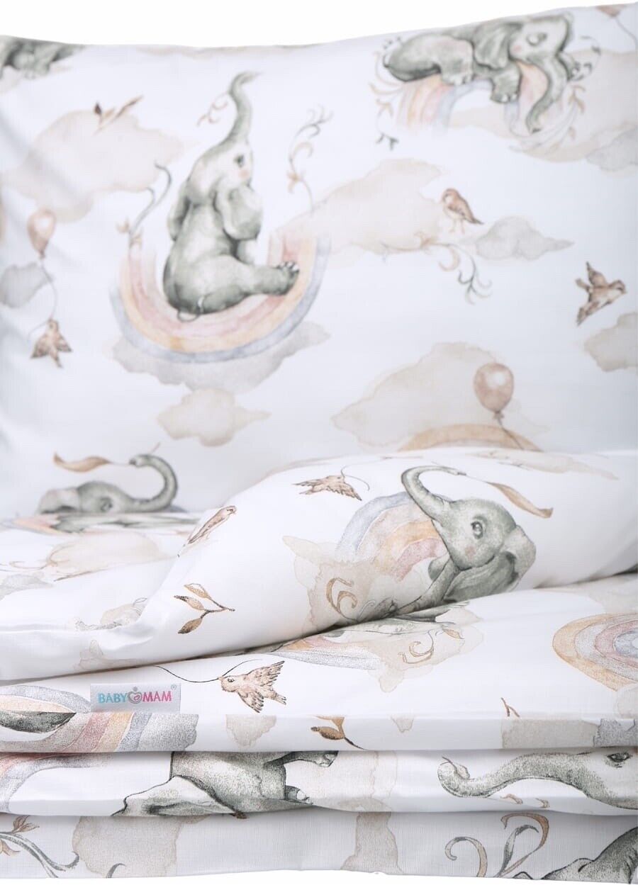 Baby Bedding Set 120x90cm Pillowcase Duvet Cover 2Pc Fit Cot Elephant in the Cloud