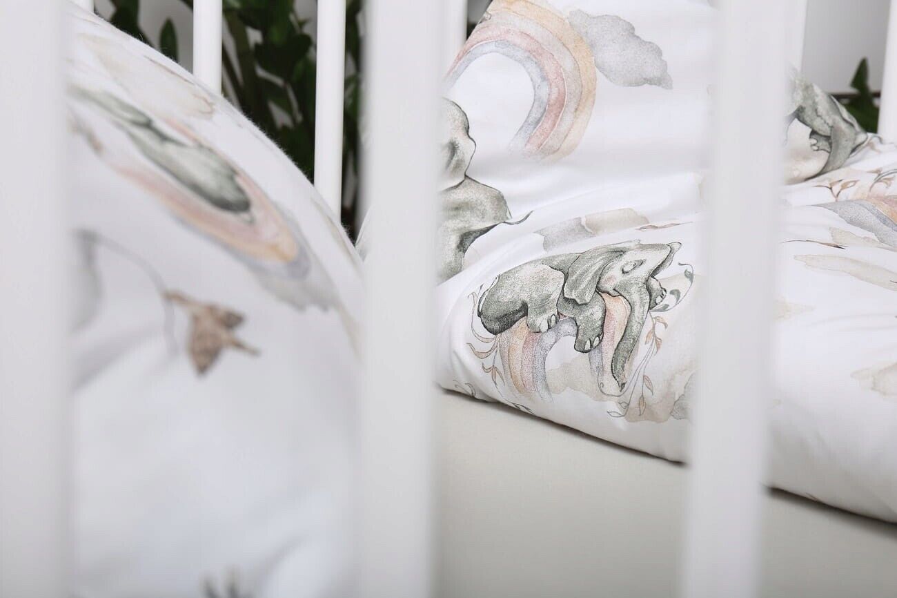 Baby Bedding Set 120x90cm Pillowcase Duvet Cover 2Pc Fit Cot Elephant in the Cloud