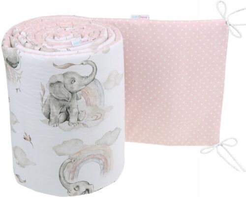 120x90 3Pc Baby Bedding Set Pillow Duvet Bumper Elephant On The Cloud/ Dots Pink