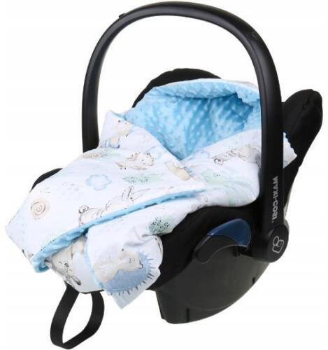 Baby Car Seat Hooded Blanket Double-sided Snuggle Swaddle Wrap BLUE/ Wolf in the forest