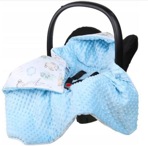 Baby Car Seat Hooded Blanket Double-sided Snuggle Swaddle Wrap BLUE/ Wolf in the forest