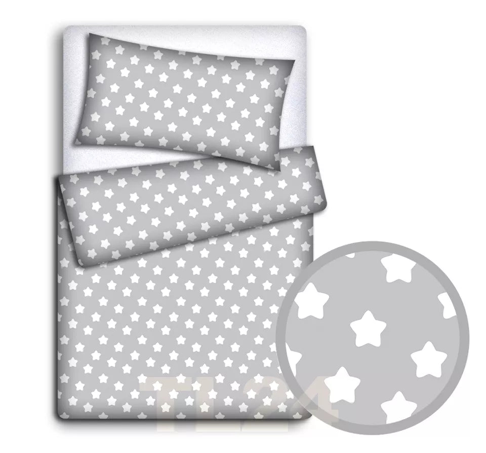 2Pc Toddler Bedding Duvet Cover Set 100% Cotton 150x120cm Big White On Grey