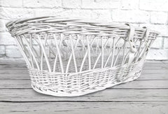 White Wicker Moses Basket With Leather Look Handle - MyHappy Baby