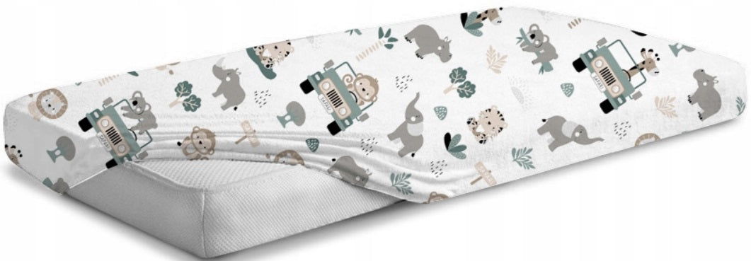 100% cotton fitted sheet printed design for baby crib 90x40cm On Safari