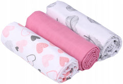 Baby  Muslin Nappies Cloth Diaper 100% Cotton 3-Pack Colourful 70x80cm Powdered Hearts - MyHappy Baby