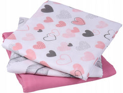 Baby  Muslin Nappies Cloth Diaper 100% Cotton 3-Pack Colourful 70x80cm Powdered Hearts - MyHappy Baby