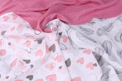 Baby  Muslin Nappies Cloth Diaper 100% Cotton 3-Pack Colourful 70x80cm Powdered Hearts - MyHappy Baby