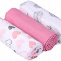 Baby  Muslin Nappies Cloth Diaper 100% Cotton 3-Pack Colourful 70x80cm Powdered Hearts