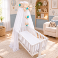 Baby Crib Canopy Mosquito Net with Holder, Decorative Bow & Hanging Hearts – Sheep ecru