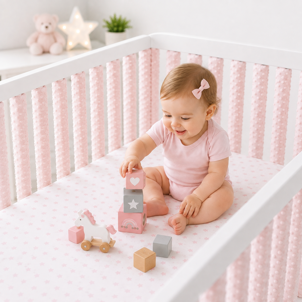 Double-sided Rail Cot Slat Cover Wrap Protector Pink 10Pc