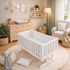 Baby Bedding Set 6pc 70x80cm fit Crib Bumper Pillow Duvet Sheet - Small Stars on White - MyHappy Baby