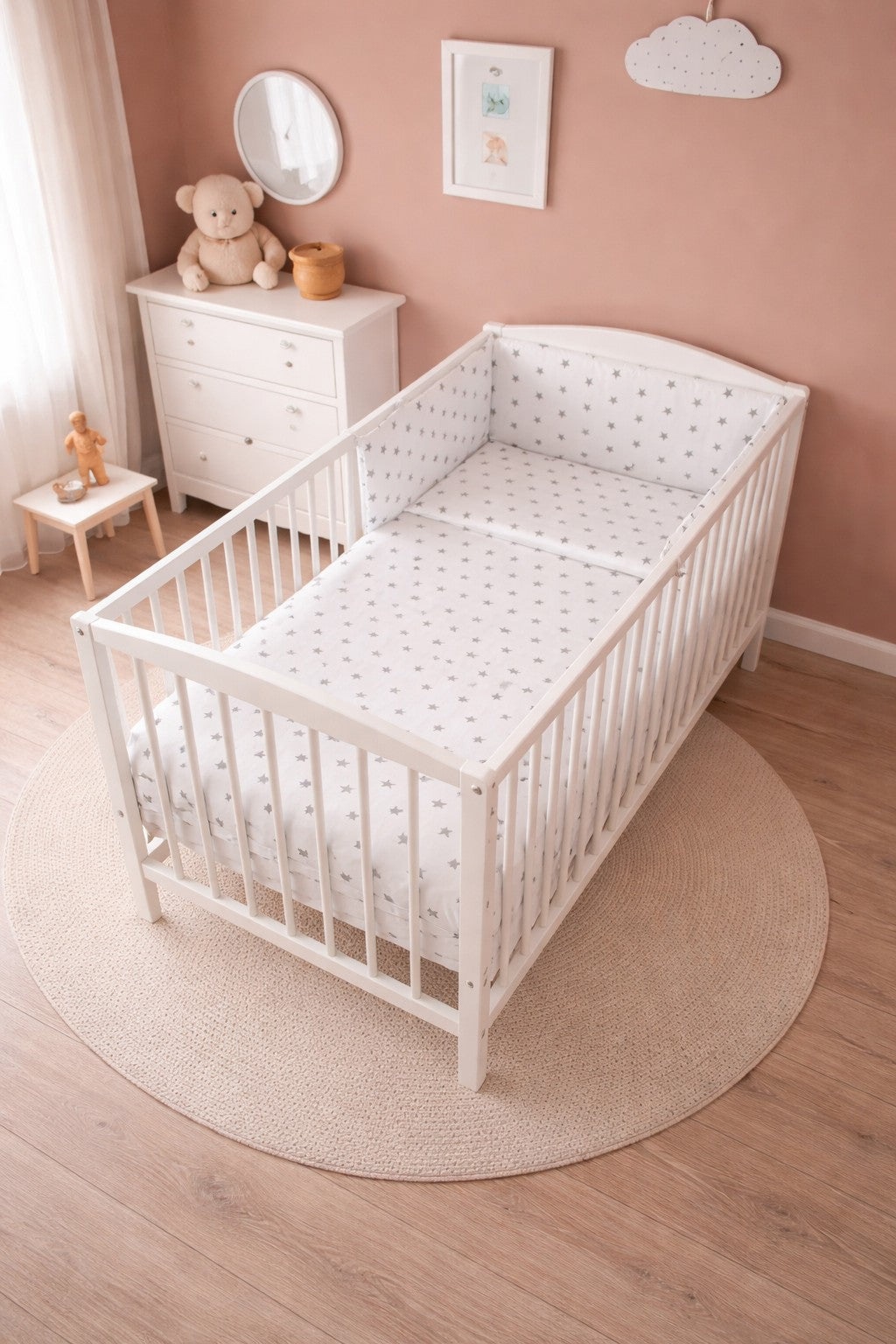 Baby 6Pc Bedding Set Pillow Duvet Quilt Sheet Bumper Fit Cotbed 140x70cm Small Grey On White