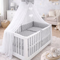 Baby Bedding Set 10Pc Fit Cot Bed 140x70cm - Small White Stars On Grey