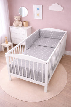Baby Bedding 6Pc Cotton Set Pillow Duvet Bumper Cot 120x60cm - Small White Stars With Grey - MyHappy Baby