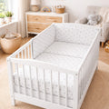 Baby 3Pc Bedding Set Pillow Duvet Bumper Fit Cotbed 140x70cm Small Grey Stars On White